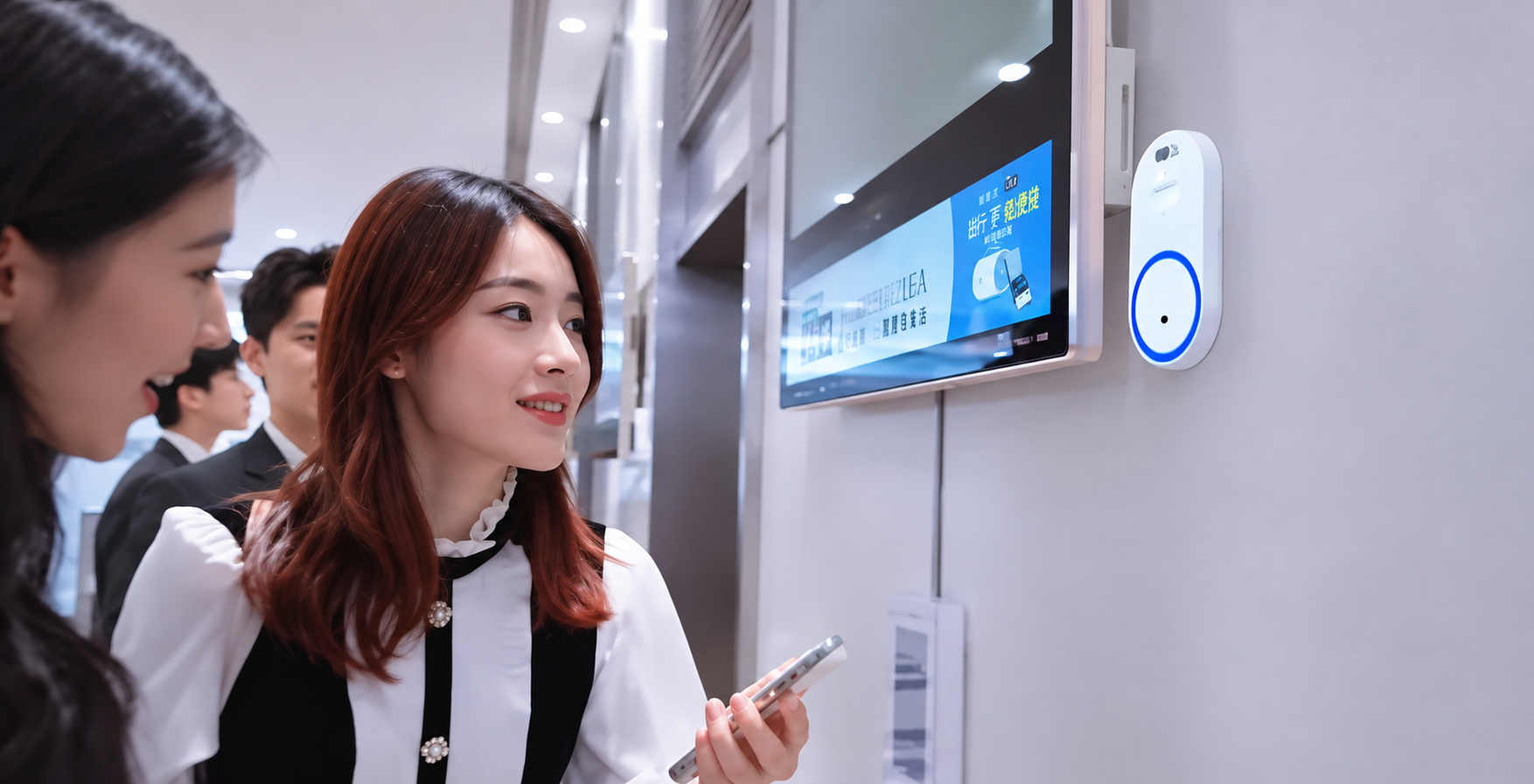 Chạm NFC tại quảng cáo thang máy Trung Quốc.png